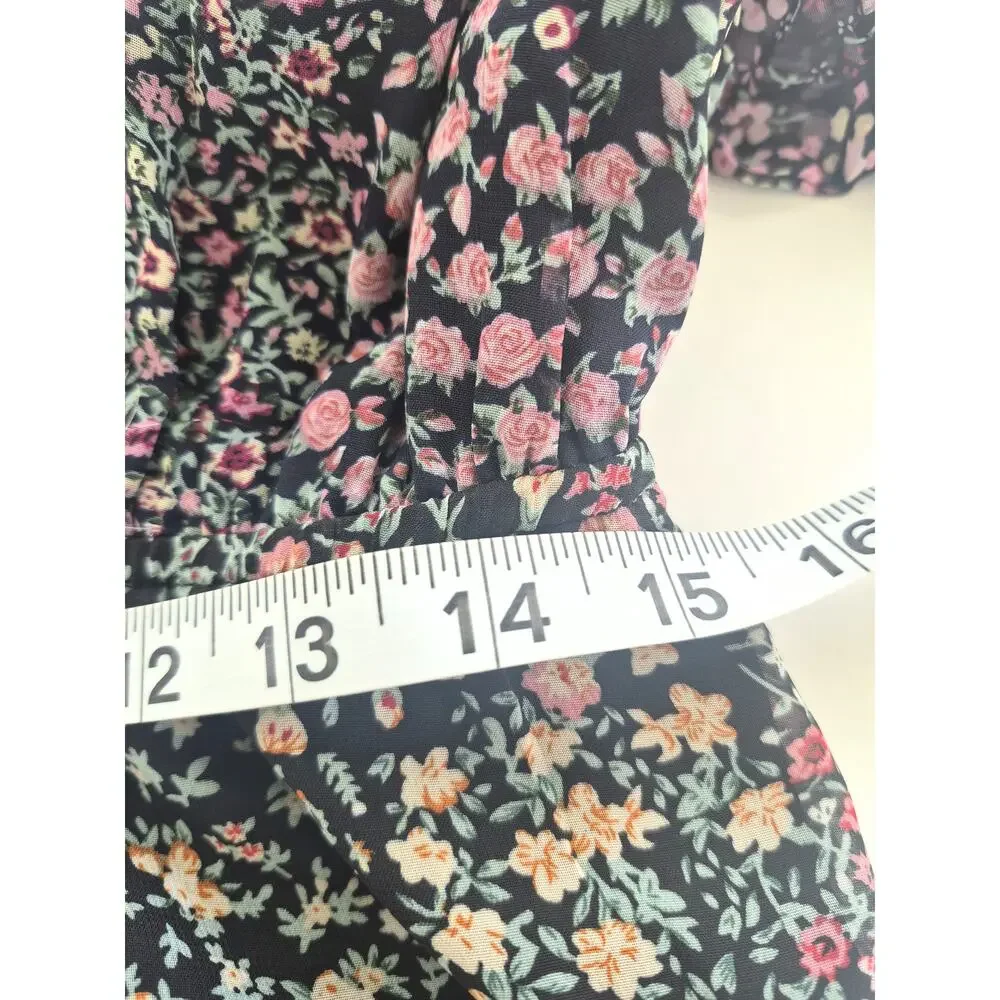 Lulus Maxi Dress Sz L Boho Ditsy Floral Patchwork Print Slit Off Shoulder NWT - Picture 7 of 7